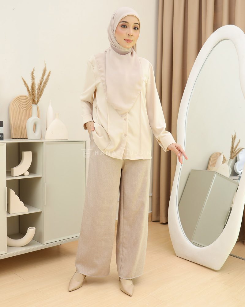 Cotton Linen Palazzo in Nude - Image 3