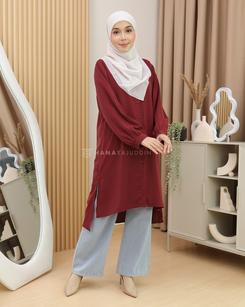 RUBII Long Top in Maroon - Image 2